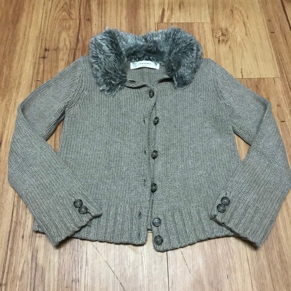 Zara Sweaters - Zara Knit Taupe Faux Fur Lined Cardigan Sweater